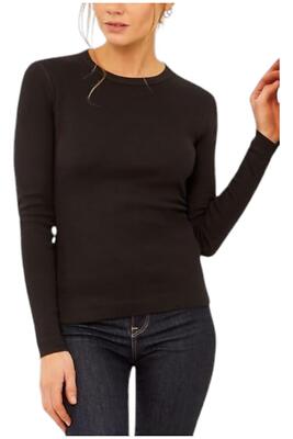 Three Dots Women's Long Sleeve Crewneck Tee Black