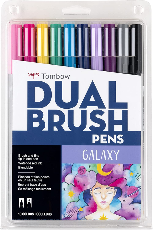 56188 Dual Brush Pen Art Markers, Galaxy, 10-Pack. Blendable, Brush
