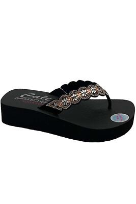 Skechers Vinyasa Floral Embellished Thong Sandals Happy Spring Black