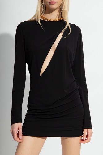 Pre-owned Versace Nwt$2,575  Runway 2023 Slashed Cut Out Black Mini Dress It 44/us 8