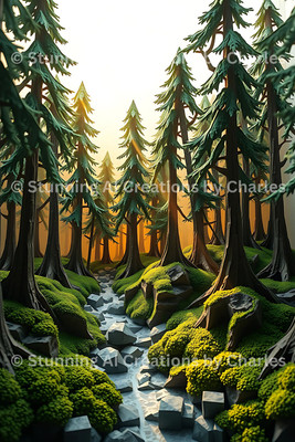 Mystical Enchanted Forest Digital Art Glowing Flora & Lights - Instant Download