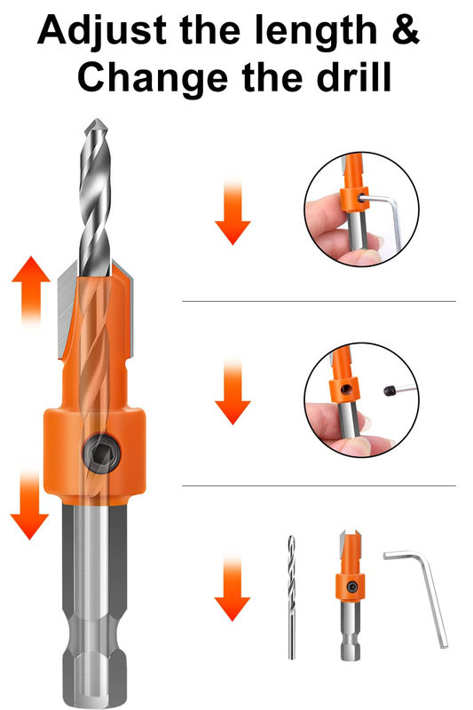 Countersink Drill Bit Set,5Pcs Counter Sink Drill Bit for Wood,1/4" Hex Shank Ta