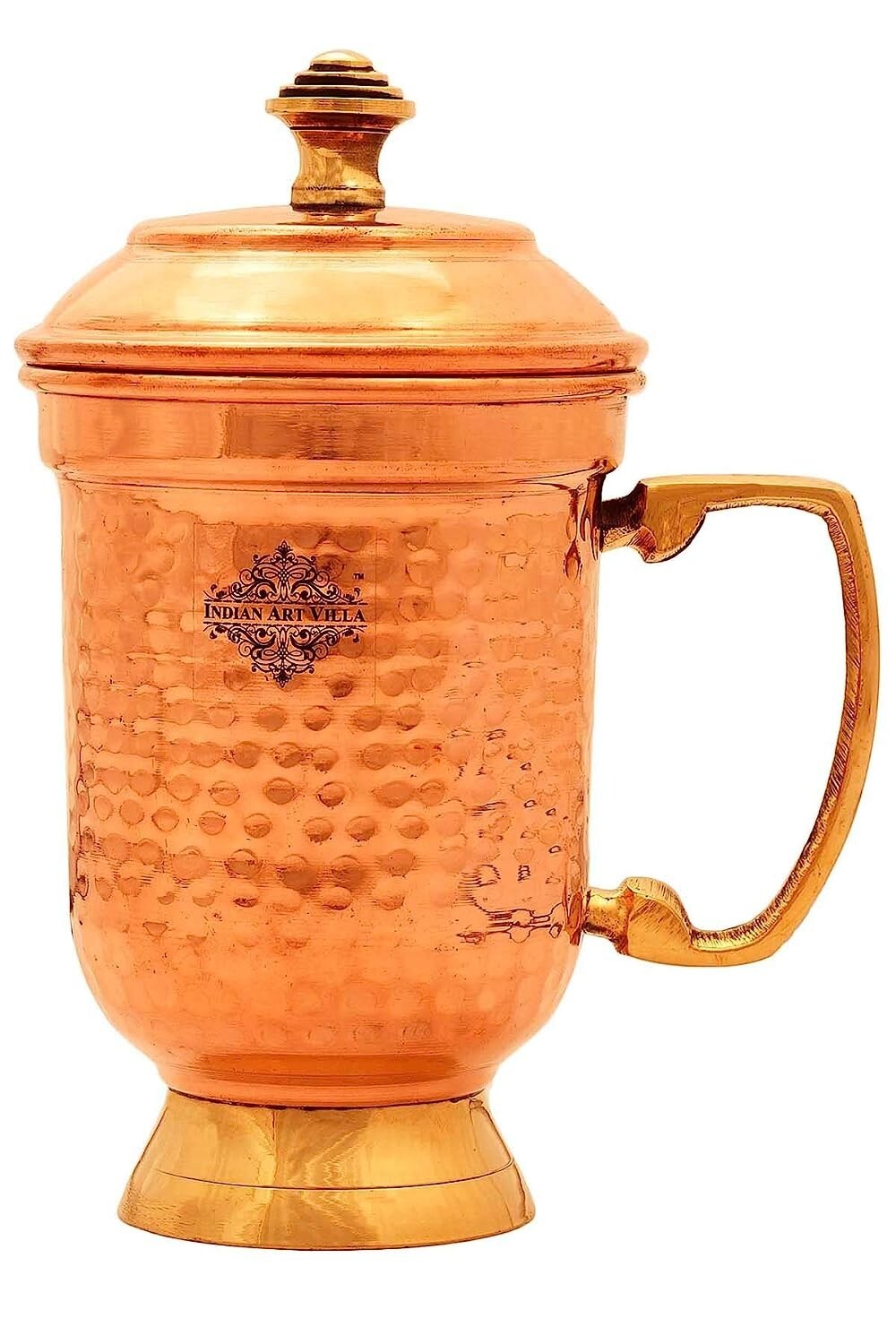 Hammered Design Copper Beer Mug with Lid Serveware Barware Mug Pack of 1 (500ML)