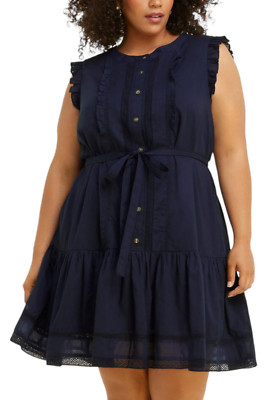 Draper James Popover Dress in Navy Embroidered Stripe