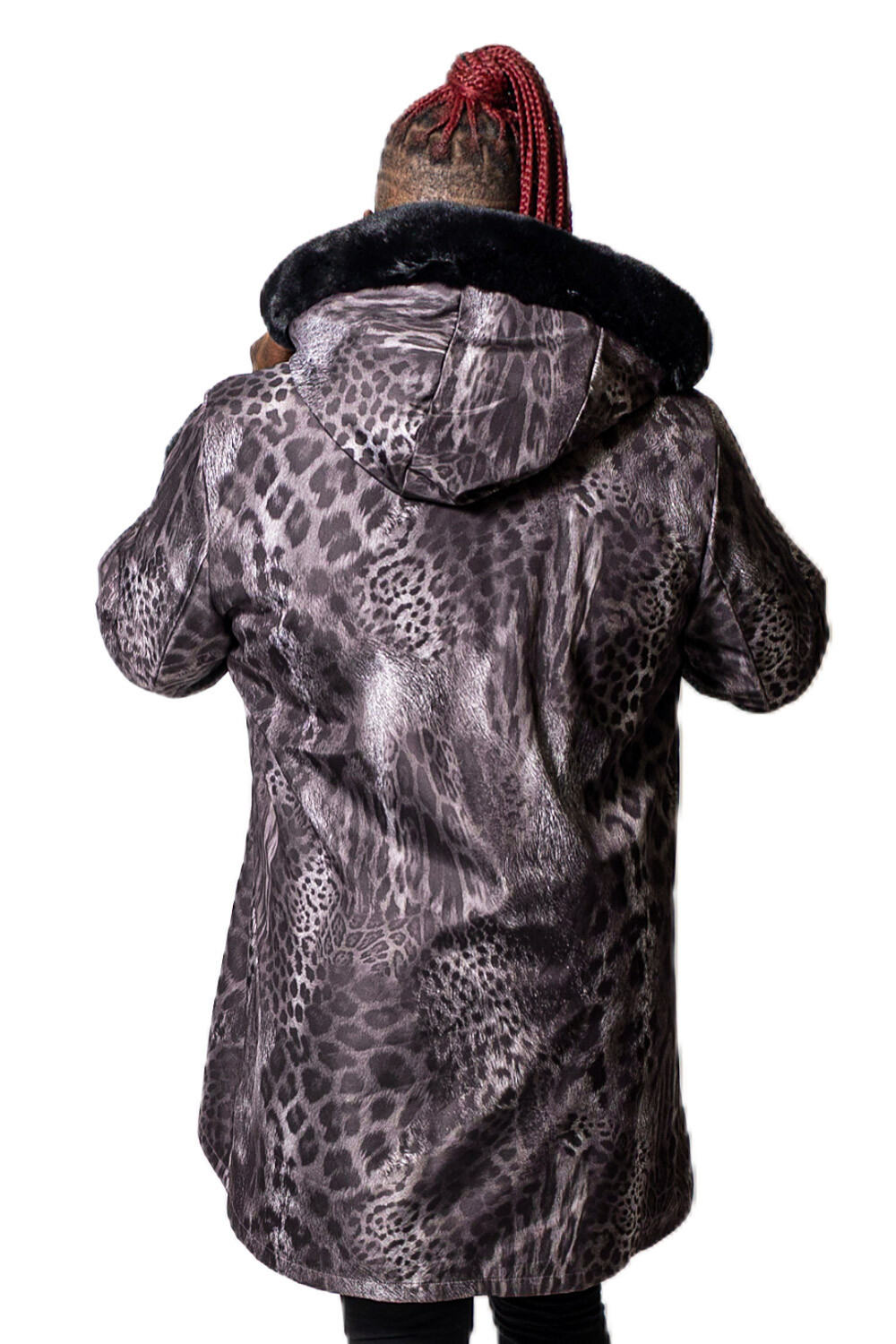 Pre-owned Nuage Reversible Animal Print Faux Sheared Beaver Parka In Black