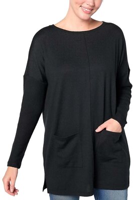 Denim & Co. Heavenly Jersey Relaxed Fit Boatneck Tunic Black