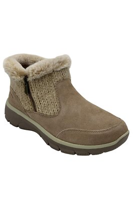 Skechers Easy Going Sweater Knit Ankle Boots Warmhearted Dark Natural