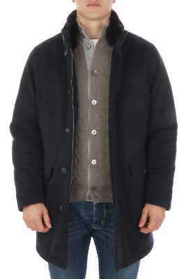 Pre-owned Corneliani Mens Shearling Neck Wool Down Jacket 40 Navy It 50 - $1495 In Blue