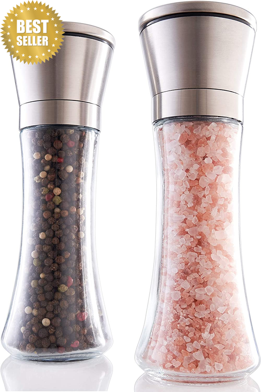 Gorgeous Salt and Pepper Grinder Set - Refillable Stainless Steel Combo Shakers