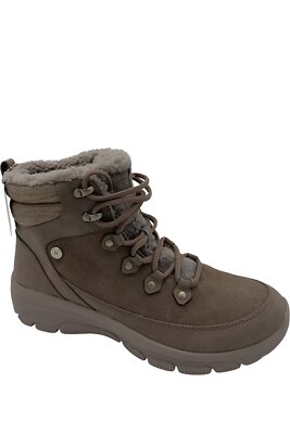 Martha Stewart x Skechers Suede Lace-Up Boots Easy Going Dark Taupe