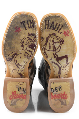 Pre-owned Tin Haul Womens Shaggy Diamonds Brown Leather Cowboy Boots