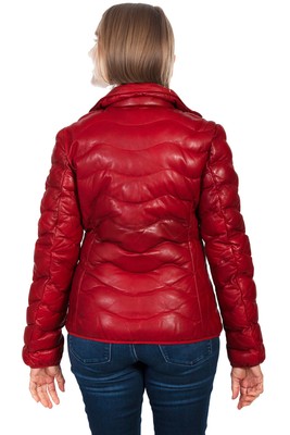 Pre-owned Scully Womens Red Lamb Leather Puffy Jacket