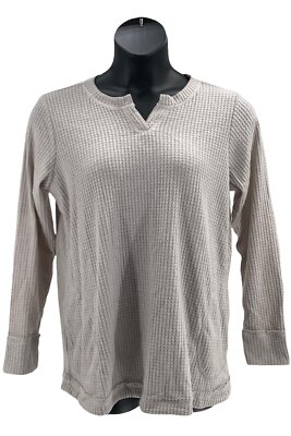 LOGO Lounge by Lori Goldstein Cloud Waffle Split Neck Top Gray