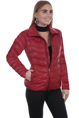 Pre-owned Scully Womens Red Lamb Leather Puffy Jacket