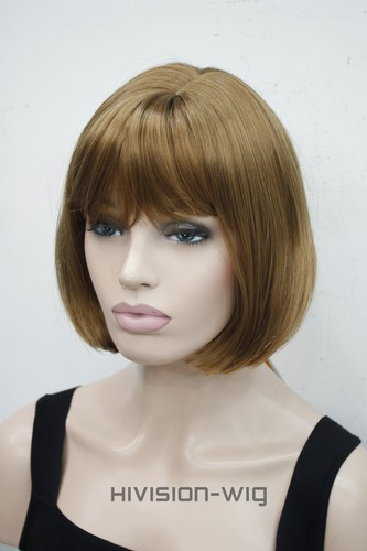 Bob Strawberry Blonde Short Straight Bangs Women Ladies Daily Hair