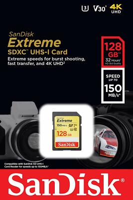 SanDisk Extreme 128GB SDXC 150MB/S 1000x UHS-1 SD Class 10 Memory Card 128G 4K