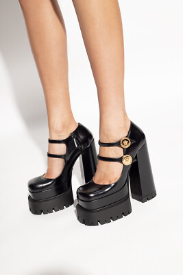 Versace Medusa Aevitas Platform Mary Janes Black Shoe Pump Medallion NWB $1,575