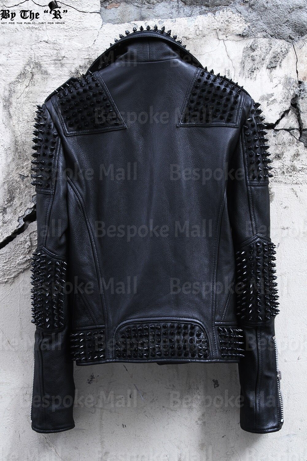 Pre-owned Handmade Men's  Black Punk Black Metal Spiked Cowhide Leather Jacket -548