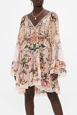 Camilla Sz XS ROSE GARDEN REVOLUTION A Line Gathered Panel Dress W/Lace NWT $699