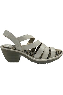 FLY London Leather Multi-Strap Heeled Sandals Sliver