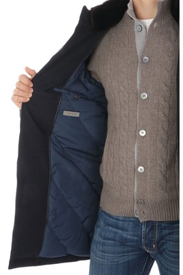 Pre-owned Corneliani Mens Shearling Neck Wool Down Jacket 40 Navy It 50 - $1495 In Blue