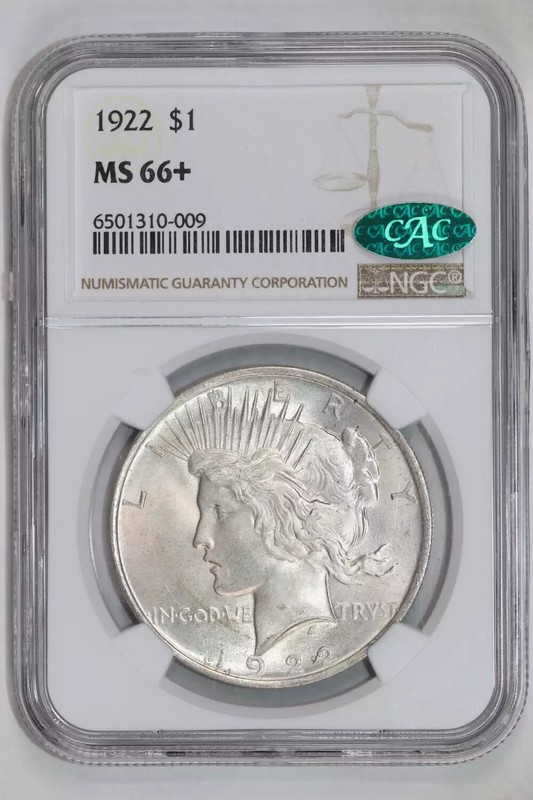 1922 PEACE DOLLAR NGC MS66+ CAC - SUPER PQ!!!