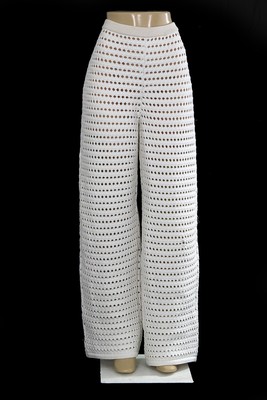 St John Knits Partially Lined Open Crochet Pants Ecru White X-Large $1495