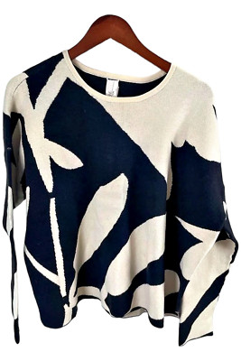 WynneCollection SoftKNIT Floral Jacquard Knit Sweater Black/Ecru