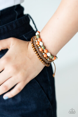 Paparazzi jewelry Renewable Energy Orange Green White Stone Wood Bead Bracelet
