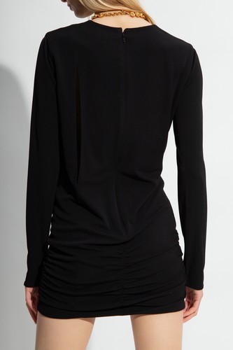 Pre-owned Versace Nwt$2,575  Runway 2023 Slashed Cut Out Black Mini Dress It 44/us 8