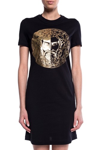 Pre-owned Versace Jeans Couture Womens T-shirt Dress Black Gold Logo Short Sleeve Sz Xs-xl