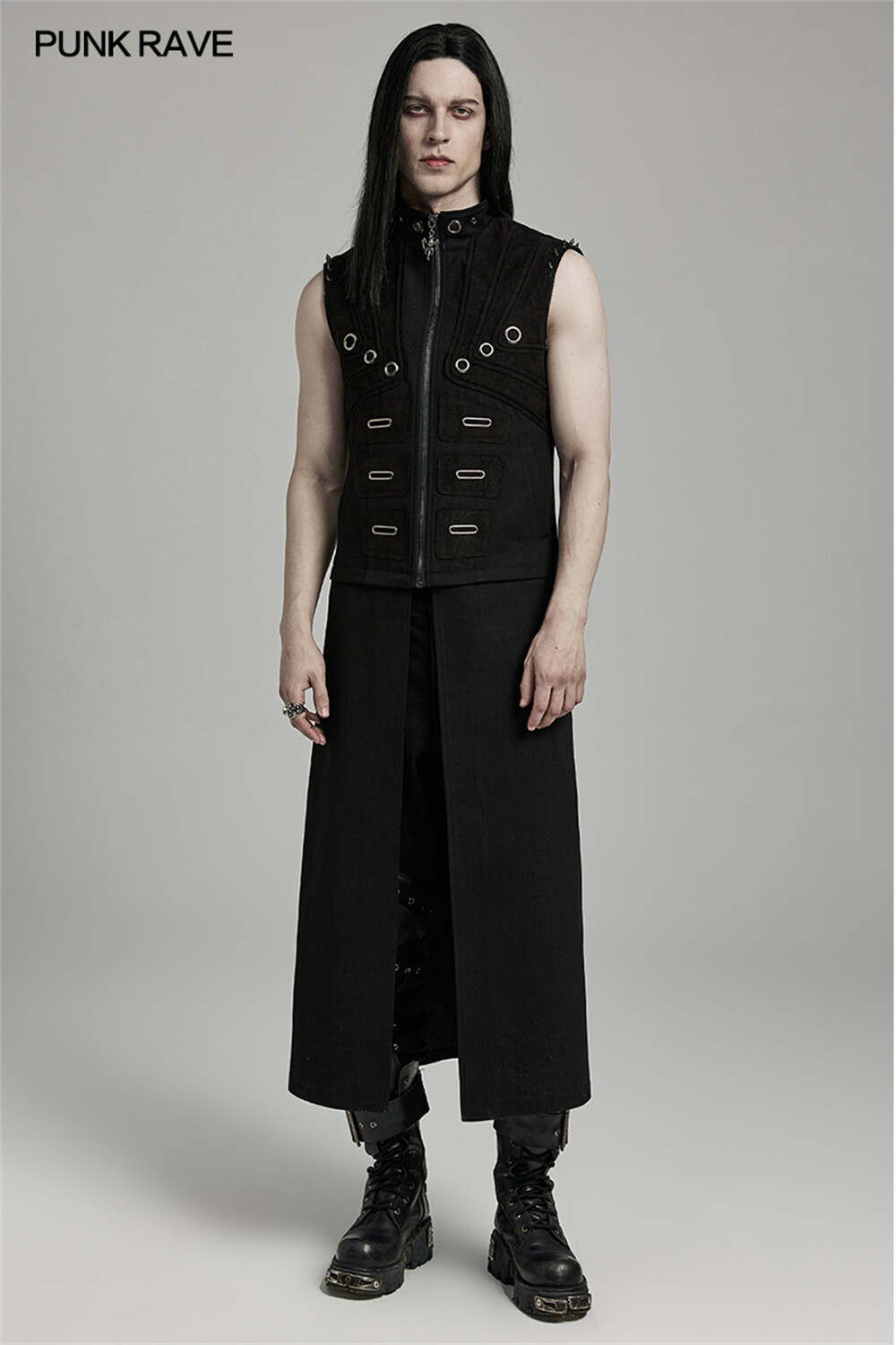 Pre-owned Punk Rave Men Steampunk Detachable Gothic Jackets Motorcycle Visual Coat Vests In Black