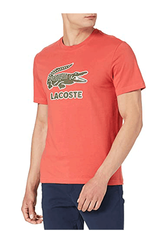 

Lacoste Мужская большая футболка с крокодиловой кожей, Кирпич, T-Shirt