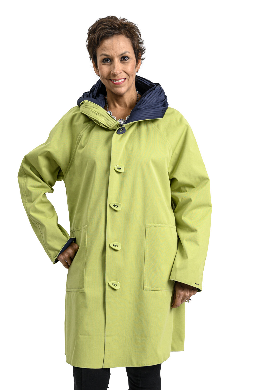 Pre-owned Ubu Piped 39" Reversible Parisian With Zip Pockets: Color - Navy/spring Green In Multicolor