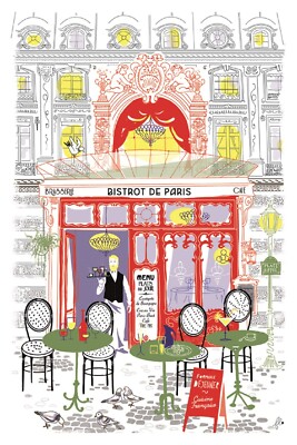 TORCHONS & BOUCHONS, PARIS BISTROT FACADE FRENCH KITCHEN / TEA TOWEL, NEW