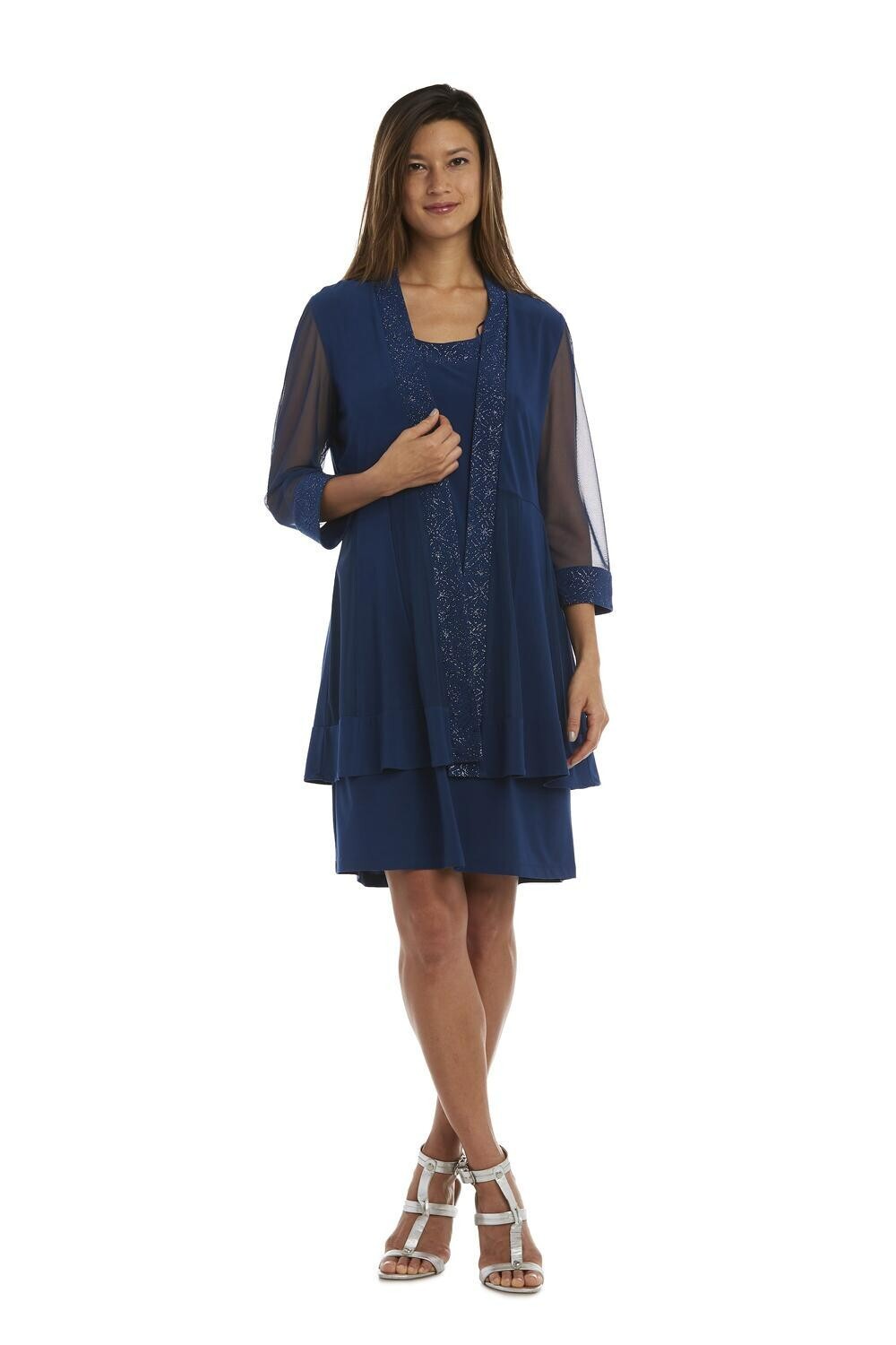 R & M Richards Petite Embellished Dress Jacket Women's 12P Peacock 3/4 Sleeve - Picture 1 of 16