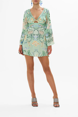 CAMILLA Dreaming In Dutch Long Sleeve Twist Front Short Dress RRP $699
