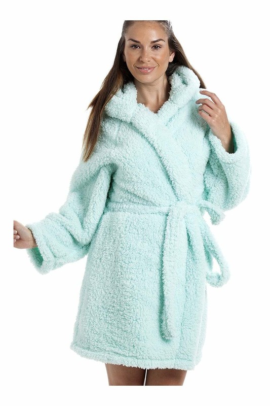 womens fleece dressing gown with hood