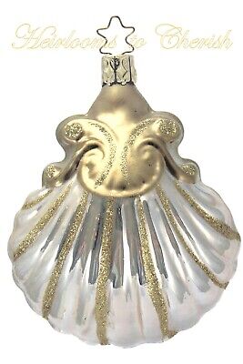 Inge Glas OWC 3674 Golden Sea Shell German Glass Ornament NEW w/FREE Gift Box