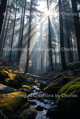 Mystical Enchanted Forest Digital Art Glowing Flora & Lights - Instant Download