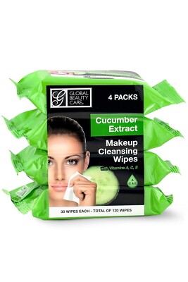 Global Beauty Makeup Cleansing Wipes Cucumber Extract - 4 Count Pack