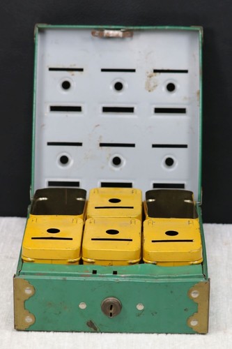 Two Vintage Tudor Metal Products Corp. Home Budget Savings Banks 100% Original