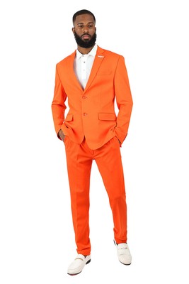 Pre-owned Barabas Men's Brushed Cotton Notched Lapel Matt Suit 3su02 In Orange