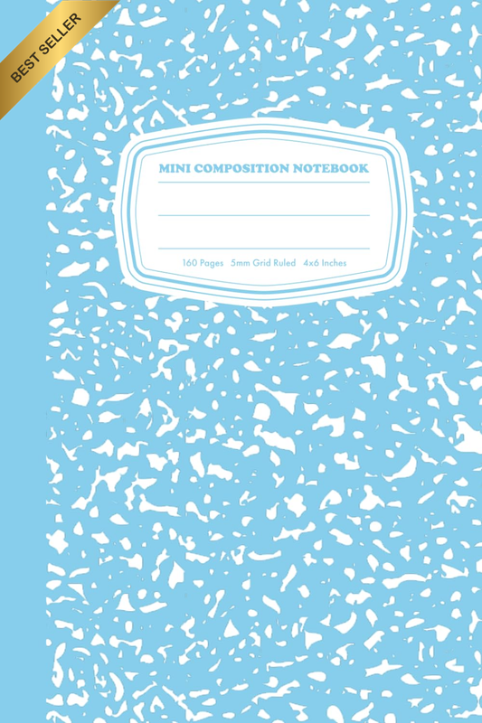 Mini Composition Notebook: Sky Blue Marble 5Mm Grid Ruled Journal, 160 Pages, 4X