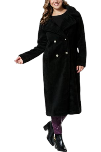 G by Giuliana Women's Black Label Double Breasted Teddy Coat Black