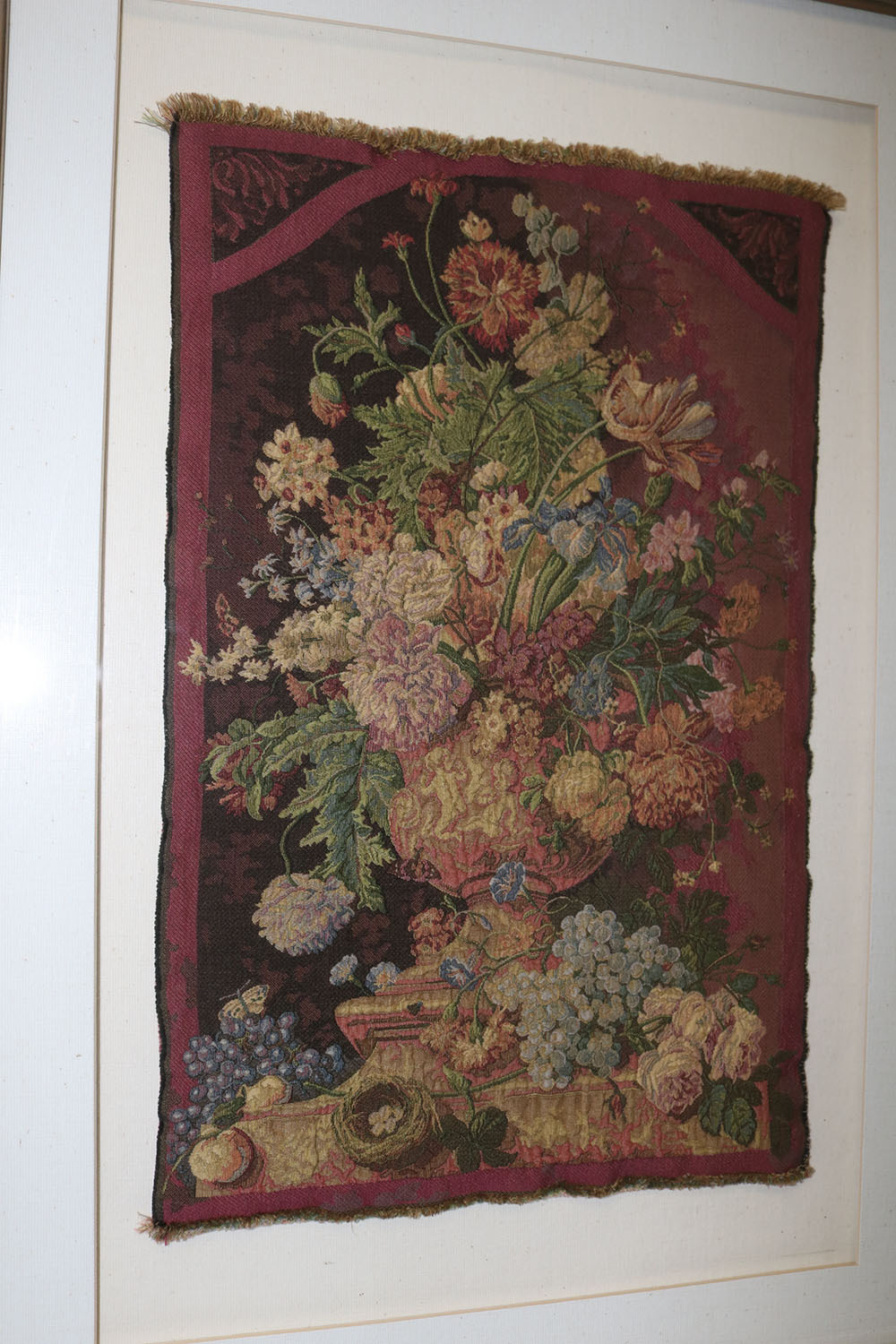 Beautiful Petite Finely Woven Framed French Floral Tapestry Vintage
