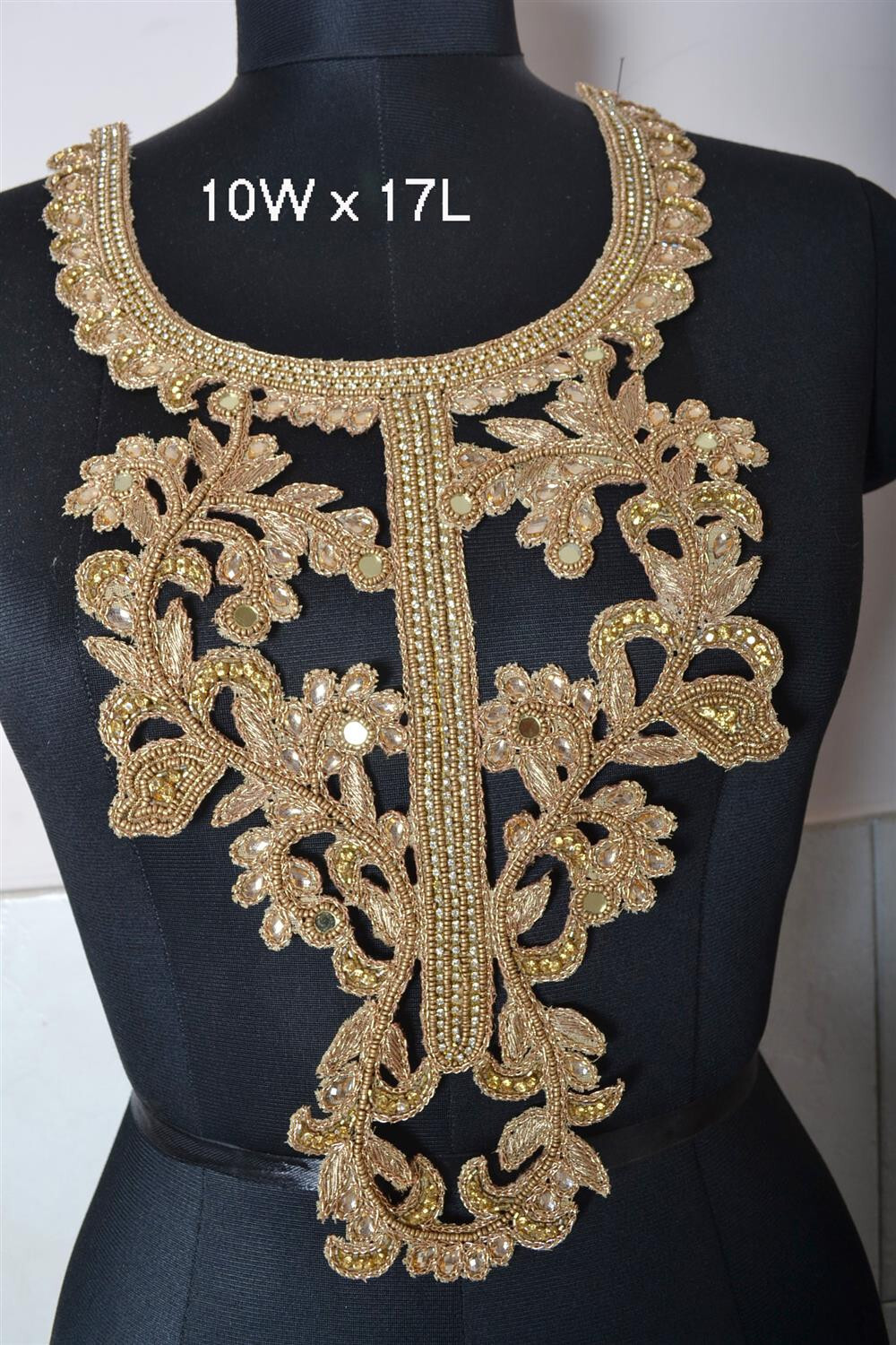 FLORAL Trim Neckline ~ Faux Gems Beads, Golden Bullion, Sequins~8 Designs Choice