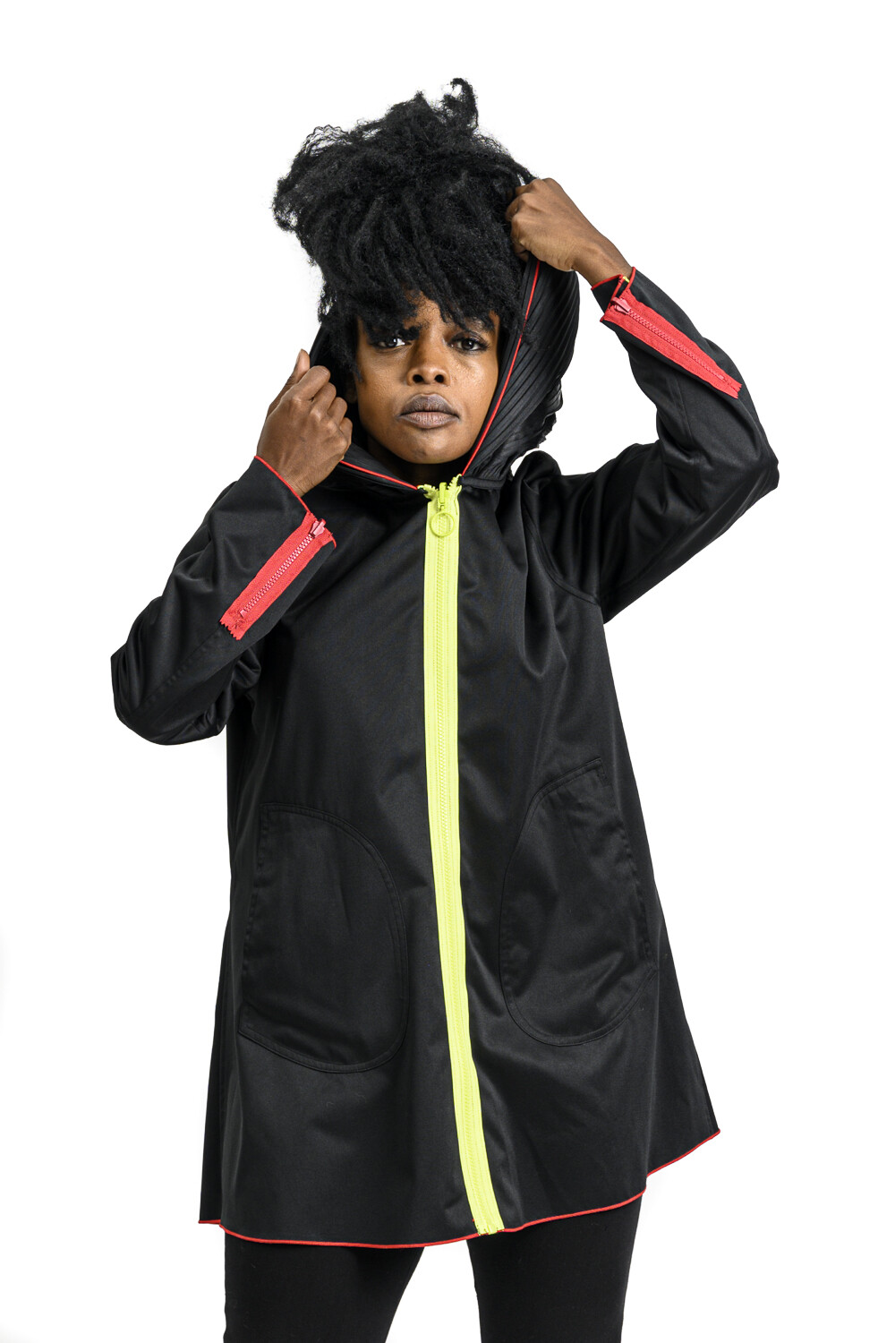 Pre-owned Ubu Piped 34″ Reversible Raincoat With Pockets In Multicolor