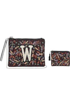 America & Beyond Beaded Pouch Set with Crossbody Chain Initial W