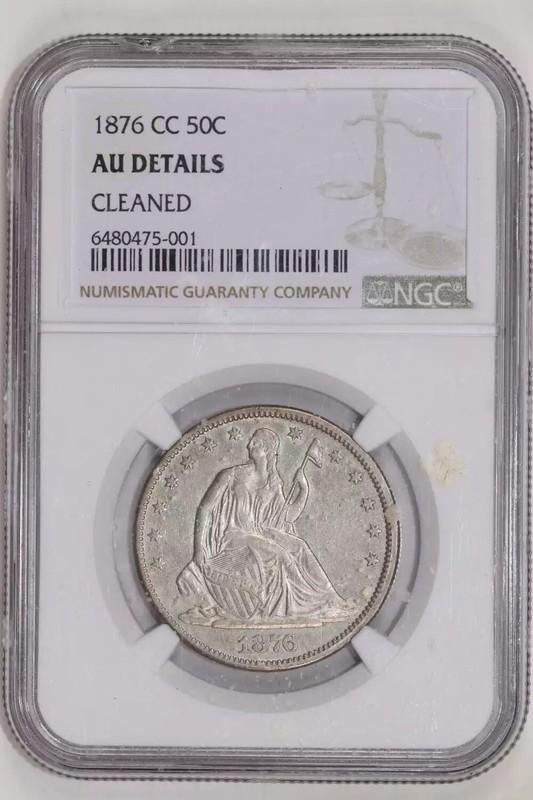 1876-CC SEATED LIBERTY HALF DOLLAR NGC AU DETAILS